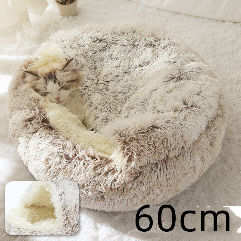 2 In 1 Winter Round Plush Warm Bed