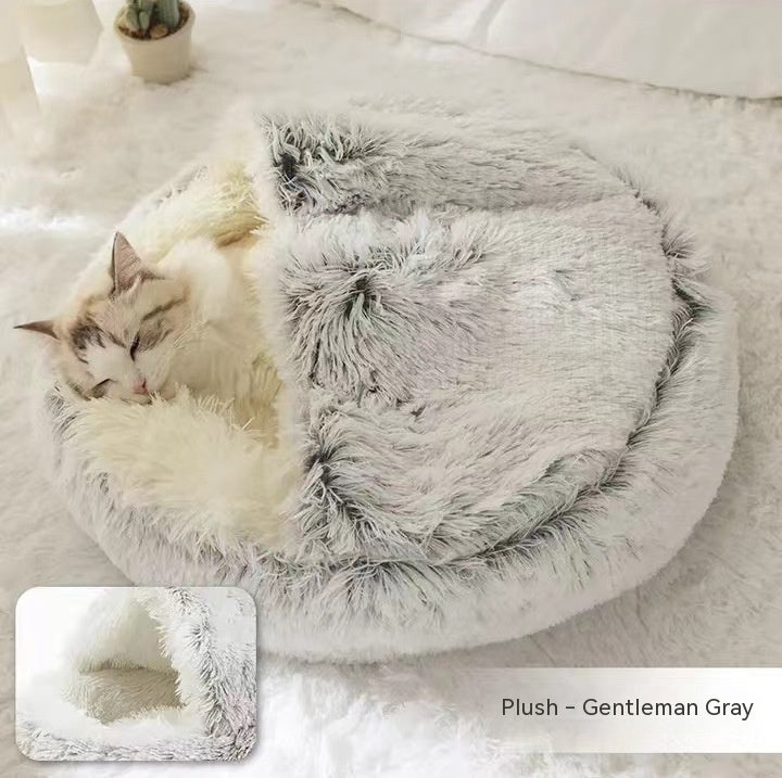 2 In 1 Winter Round Plush Warm Bed