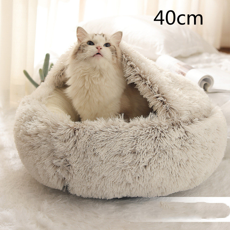 2 In 1 Winter Round Plush Warm Bed