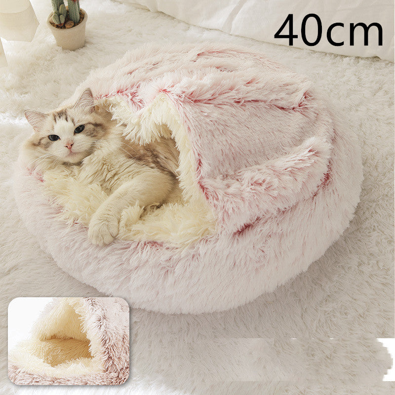 2 In 1 Winter Round Plush Warm Bed