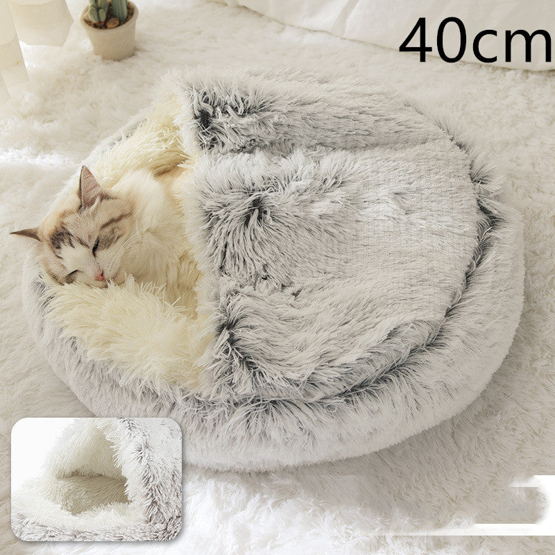 2 In 1 Winter Round Plush Warm Bed