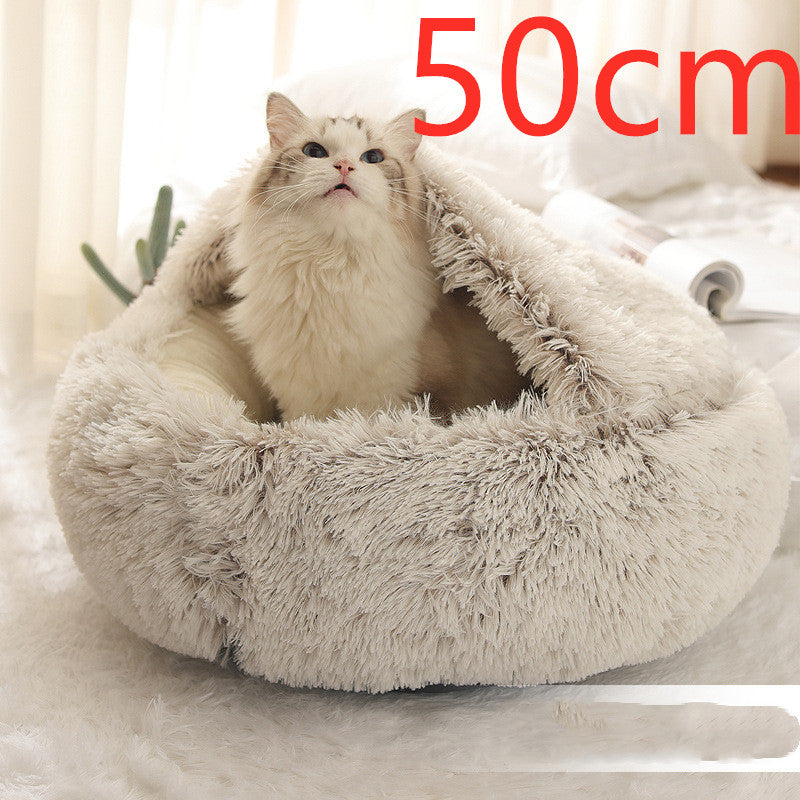 2 In 1 Winter Round Plush Warm Bed