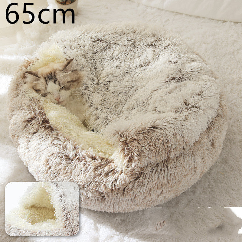 2 In 1 Winter Round Plush Warm Bed