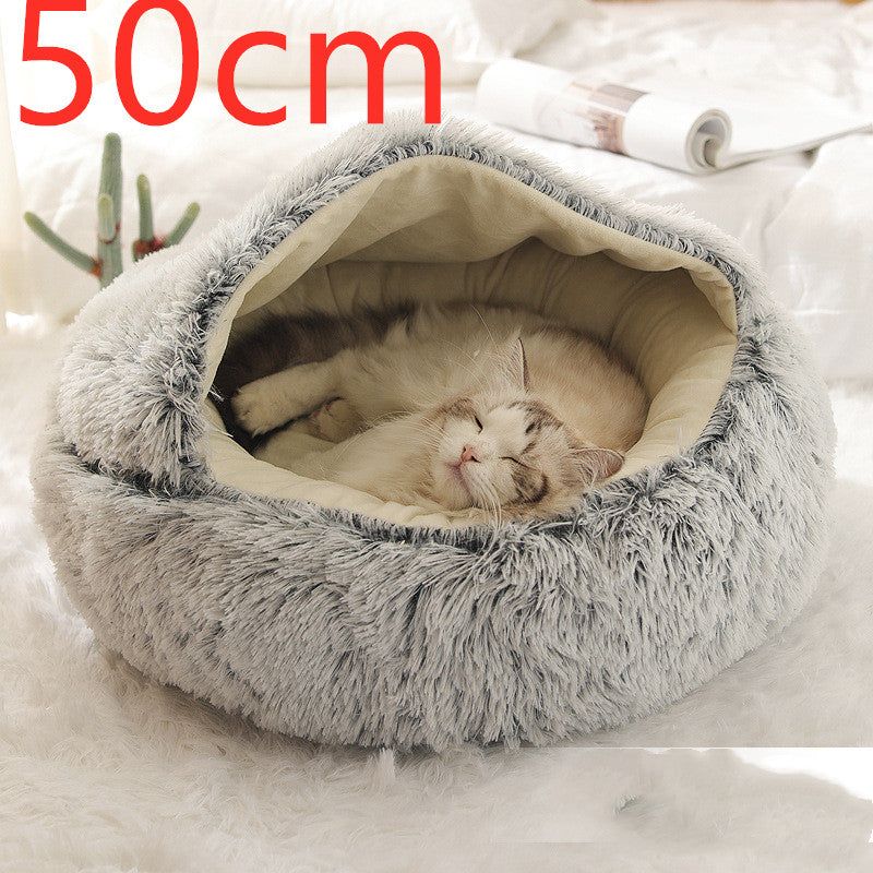 2 In 1 Winter Round Plush Warm Bed