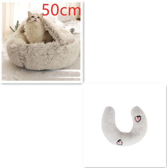 2 In 1 Winter Round Plush Warm Bed