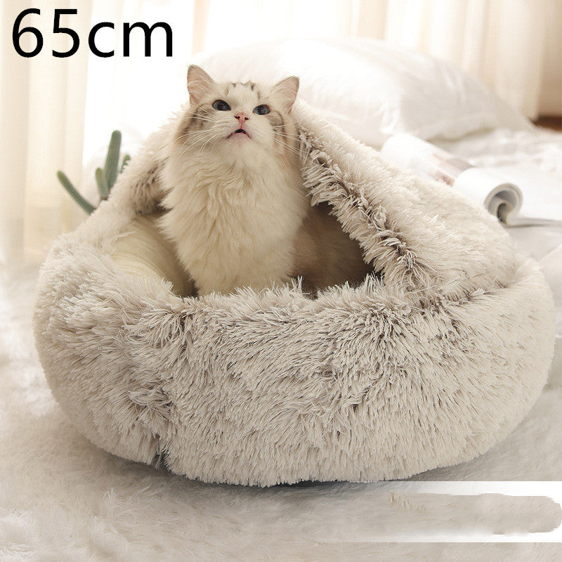 2 In 1 Winter Round Plush Warm Bed