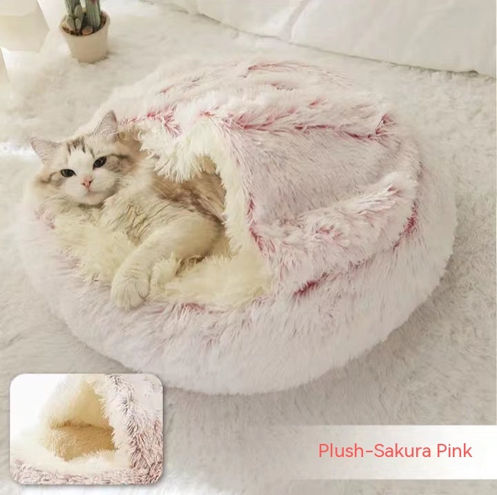 2 In 1 Winter Round Plush Warm Bed