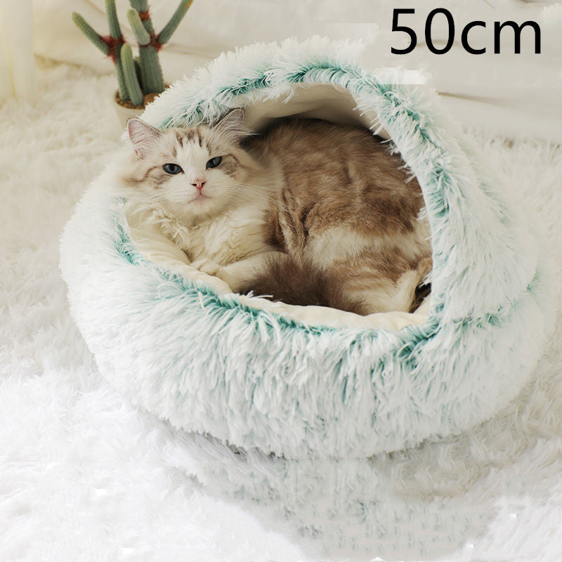 2 In 1 Winter Round Plush Warm Bed