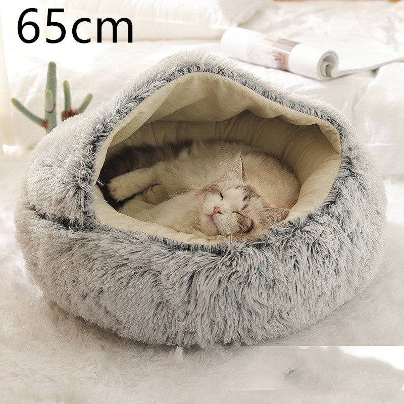 2 In 1 Winter Round Plush Warm Bed