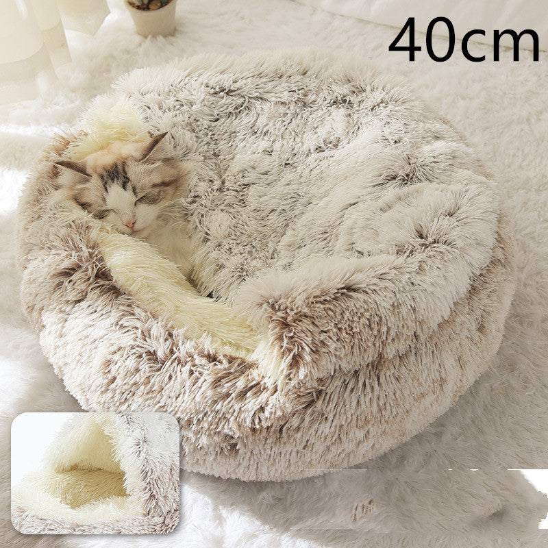 2 In 1 Winter Round Plush Warm Bed