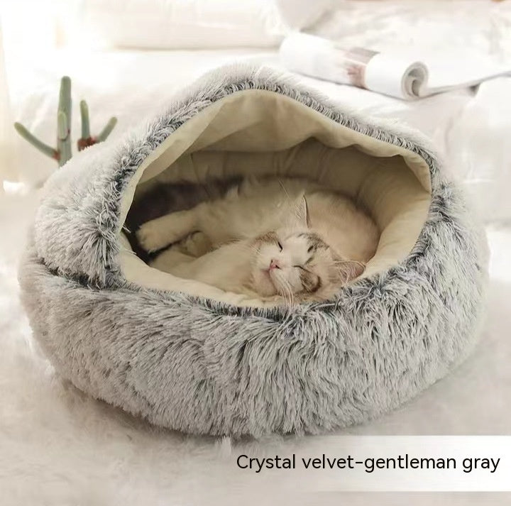 2 In 1 Winter Round Plush Warm Bed
