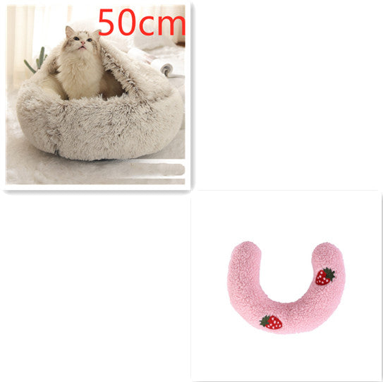 2 In 1 Winter Round Plush Warm Bed