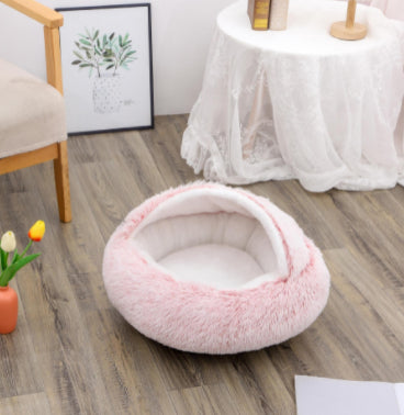 2 In 1 Winter Round Plush Warm Bed