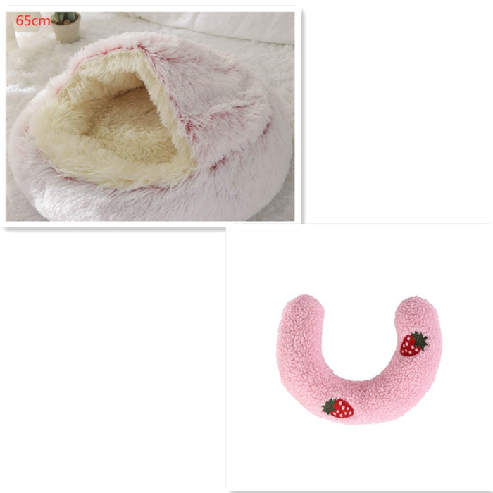 2 In 1 Winter Round Plush Warm Bed