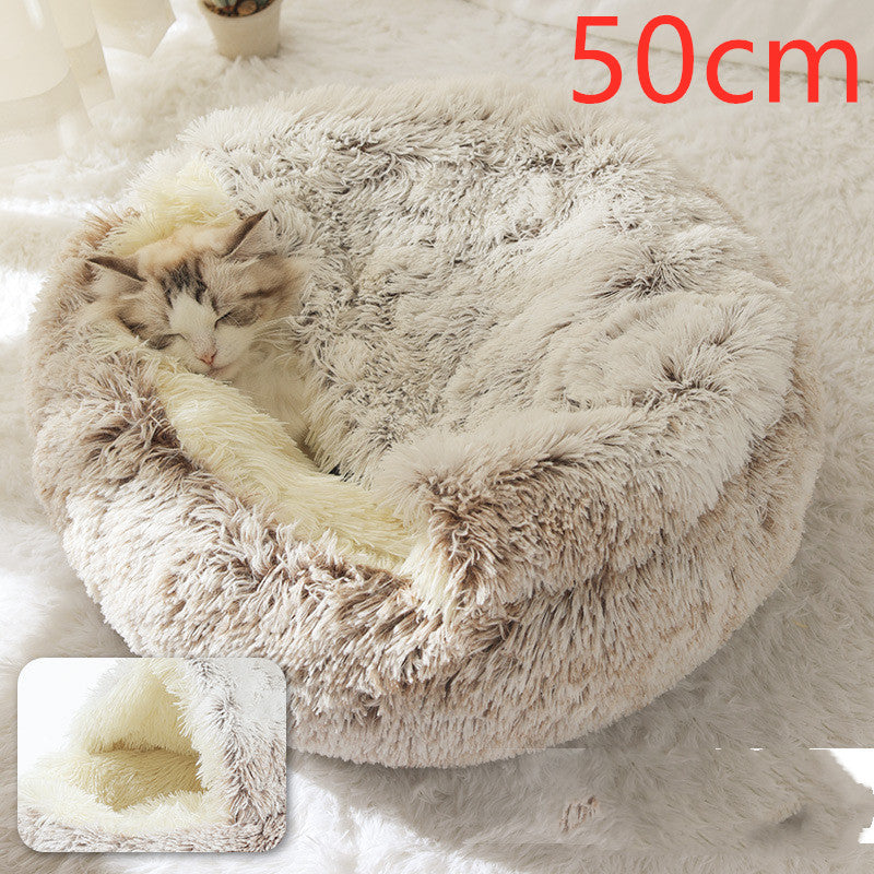 2 In 1 Winter Round Plush Warm Bed