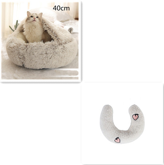 2 In 1 Winter Round Plush Warm Bed