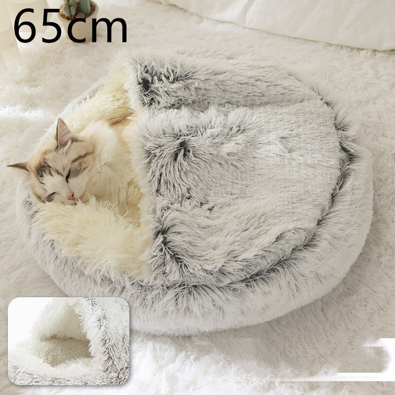 2 In 1 Winter Round Plush Warm Bed