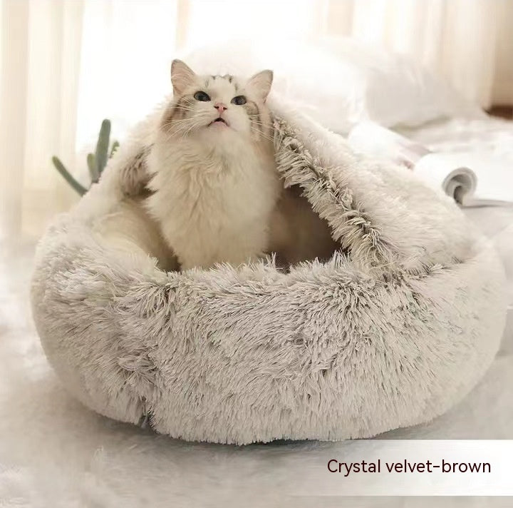2 In 1 Winter Round Plush Warm Bed