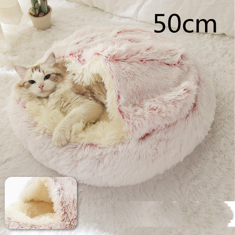 2 In 1 Winter Round Plush Warm Bed
