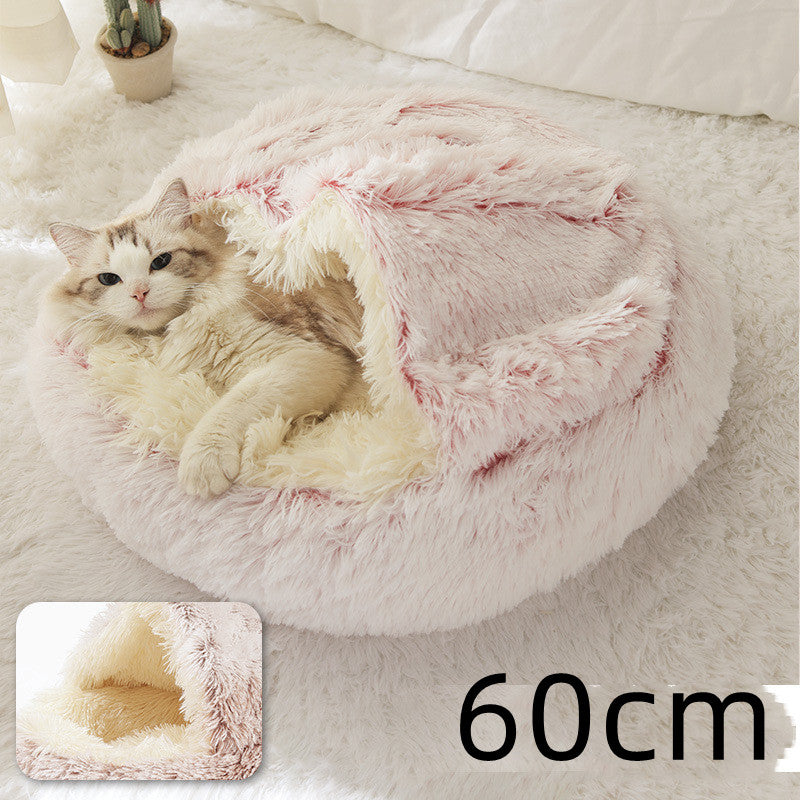 2 In 1 Winter Round Plush Warm Bed