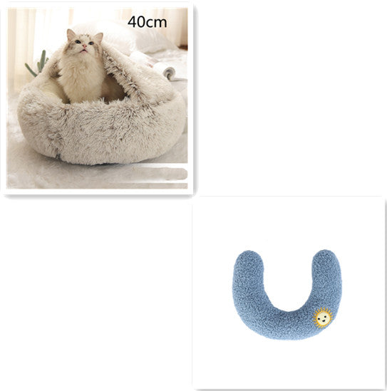 2 In 1 Winter Round Plush Warm Bed