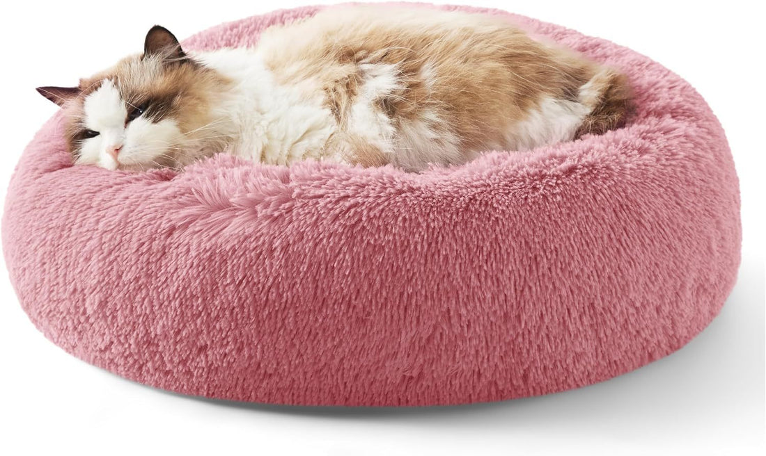 Indoor Solid Color Non-slip Round Fluffy Plush Pet Bed