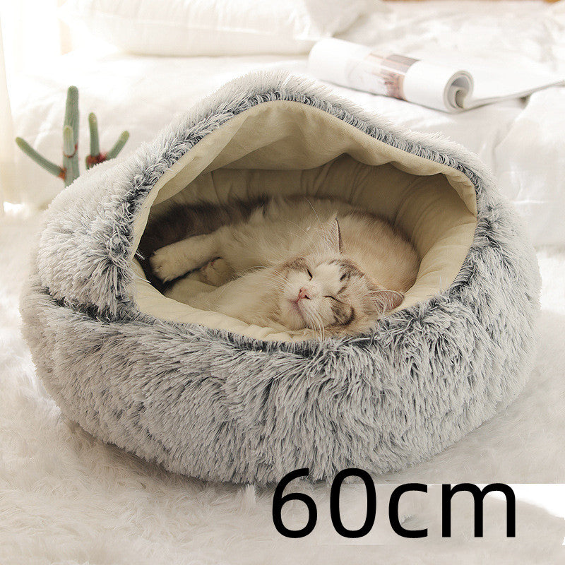 2 In 1 Winter Round Plush Warm Bed