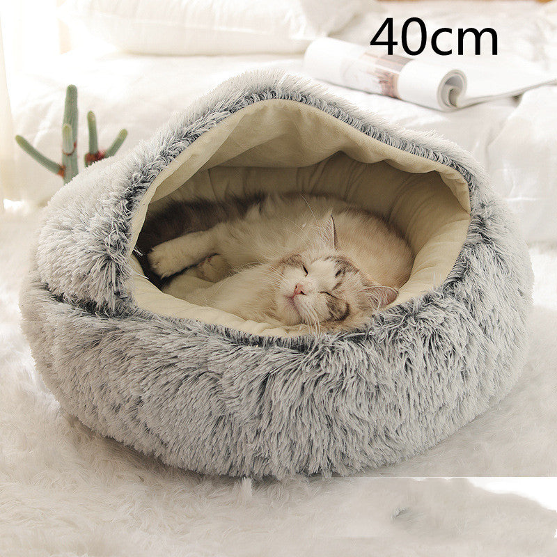 2 In 1 Winter Round Plush Warm Bed