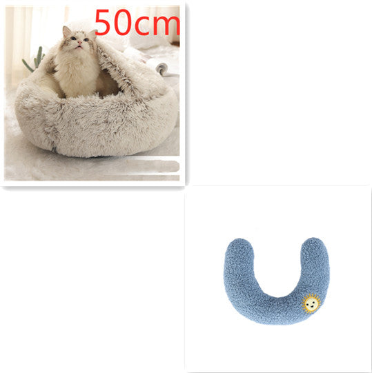 2 In 1 Winter Round Plush Warm Bed