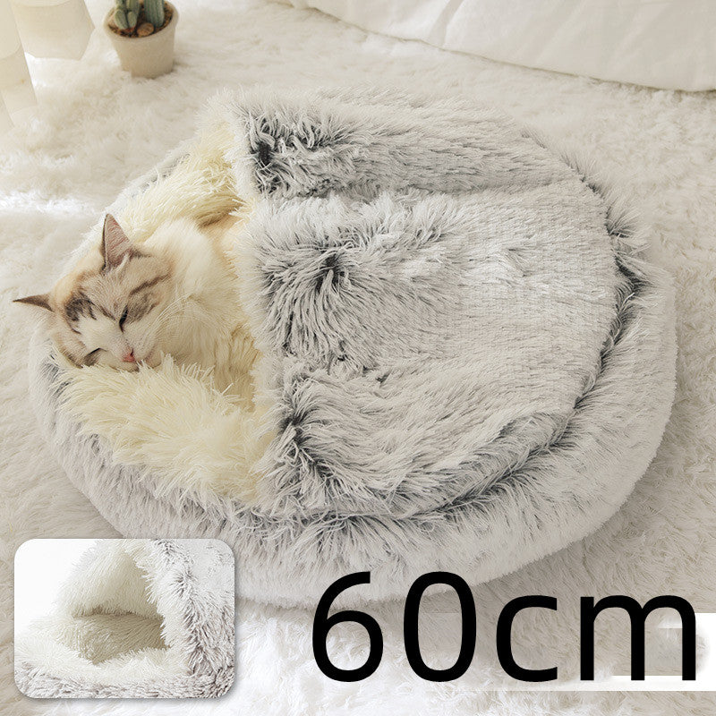 2 In 1 Winter Round Plush Warm Bed