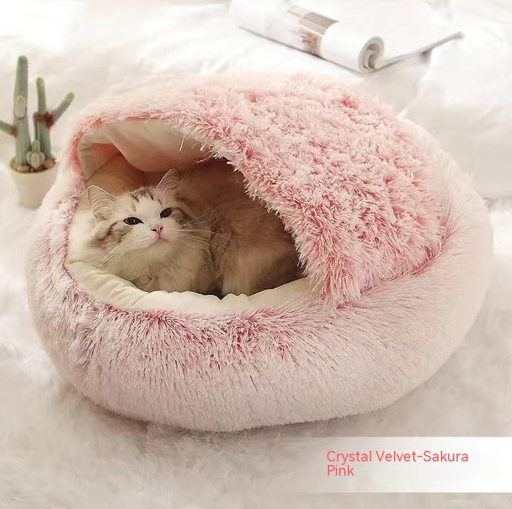 2 In 1 Winter Round Plush Warm Bed