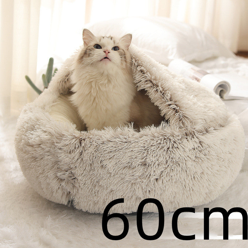 2 In 1 Winter Round Plush Warm Bed