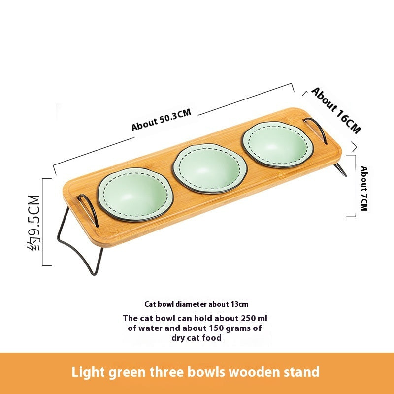 Pet Wooden Rack Multi-functional Ceramic Cat Bowl