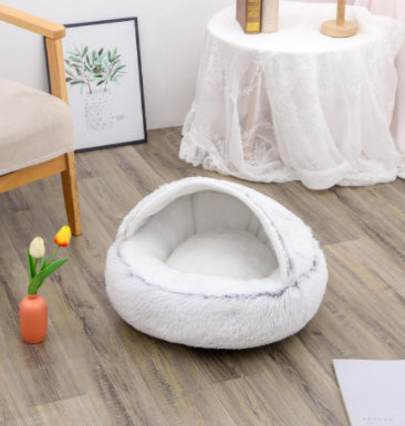 2 In 1 Winter Round Plush Warm Bed
