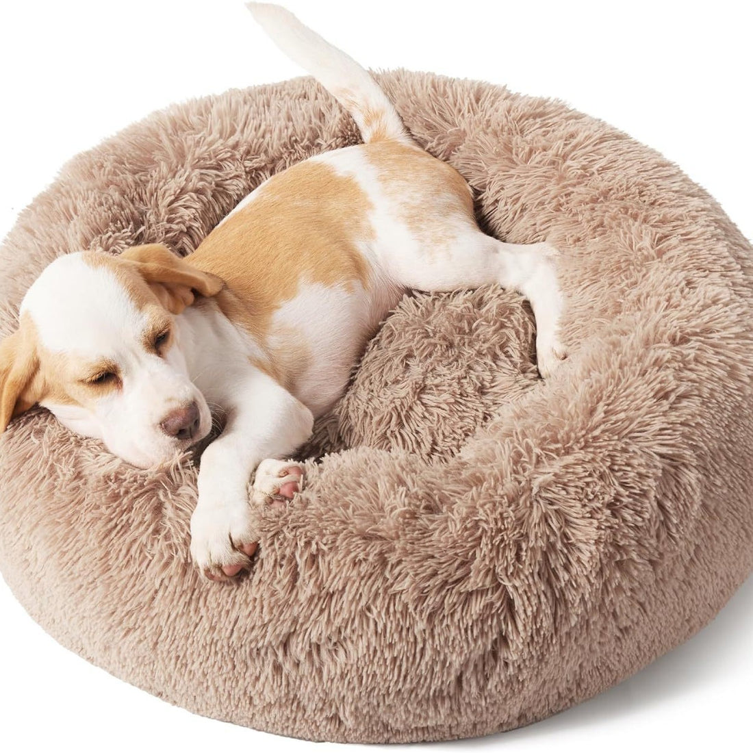 Indoor Solid Color Non-slip Round Fluffy Plush Pet Bed