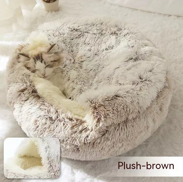 2 In 1 Winter Round Plush Warm Bed