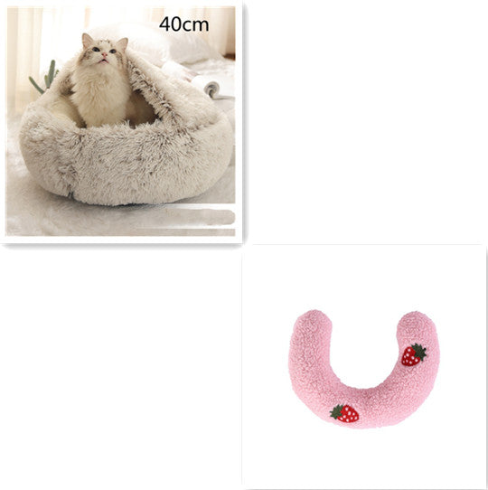 2 In 1 Winter Round Plush Warm Bed